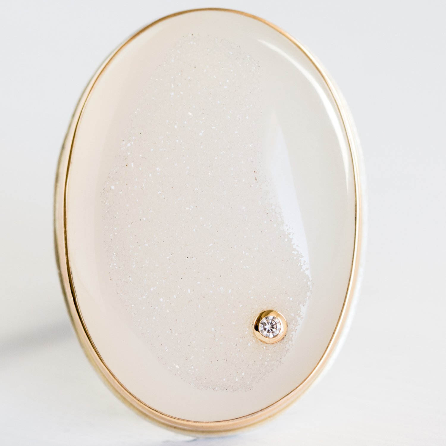 Jamie Joseph Trunk Show: Large Oval Bali White Drusy with Diamond Ring sz. 8
