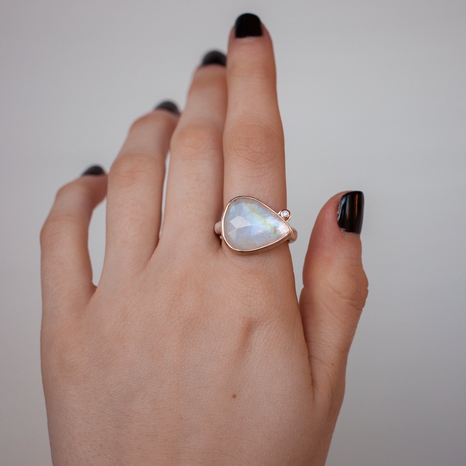 Jamie Joseph Trunk Show: Rainbow Moonstone with Satelite Diamond Ring sz. 7.25