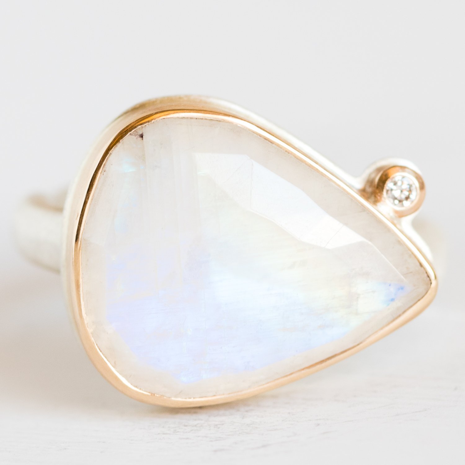 Jamie Joseph Trunk Show: Rainbow Moonstone with Satelite Diamond Ring sz. 7.25