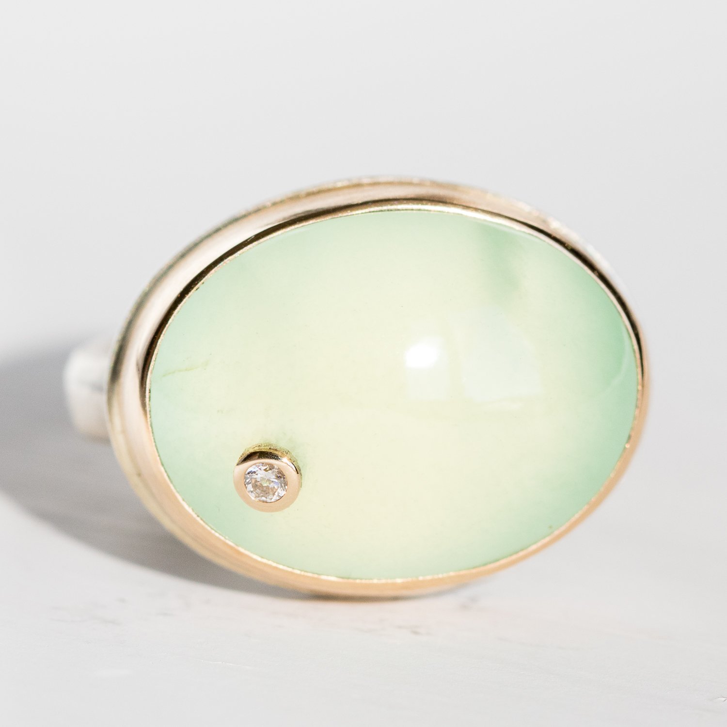 Jamie Joseph Trunk Show: Oval Prehnite with Diamond Ring sz. 7