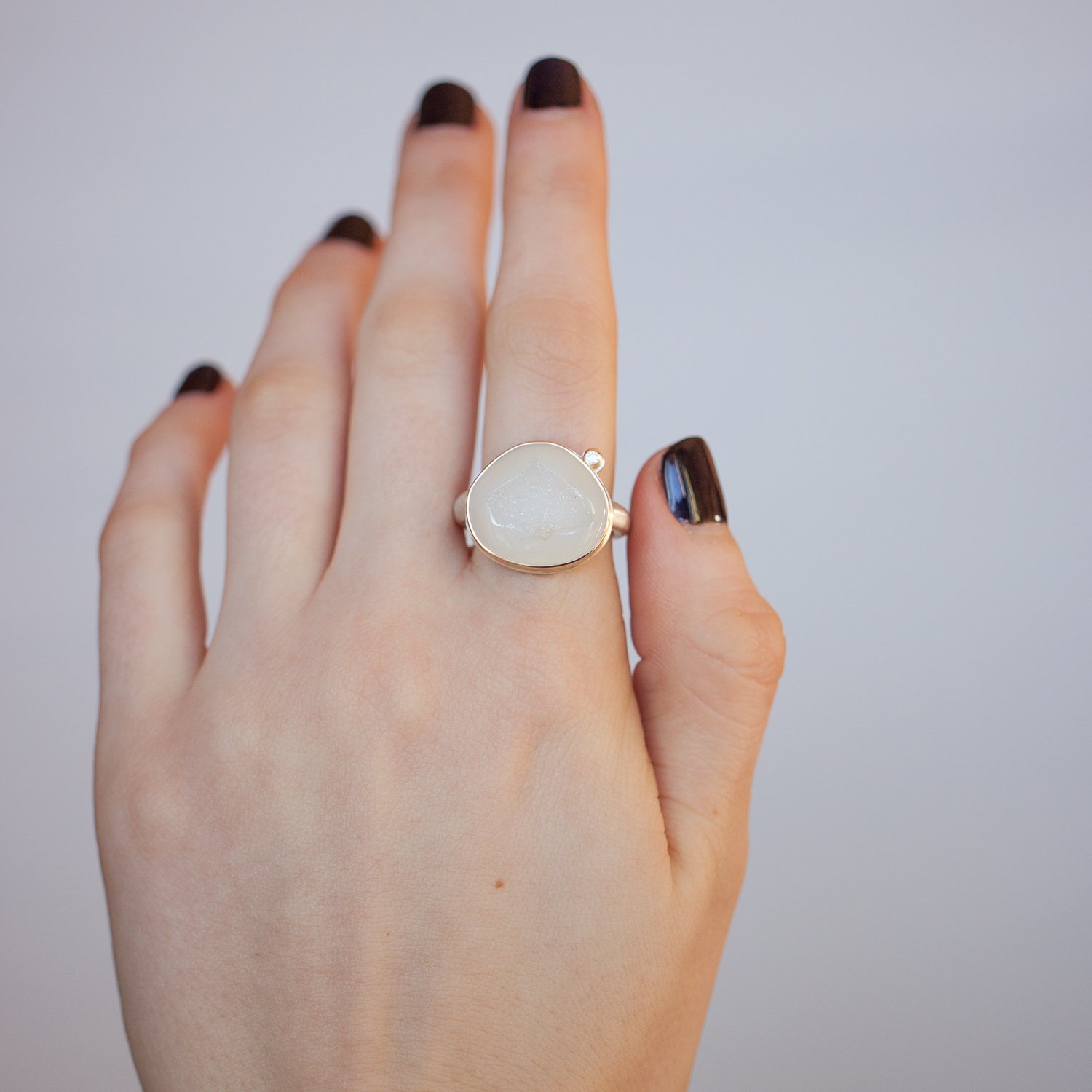 Jamie Joseph Trunk Show: Bali White Drusy with Satelite Diamond Ring sz. 7