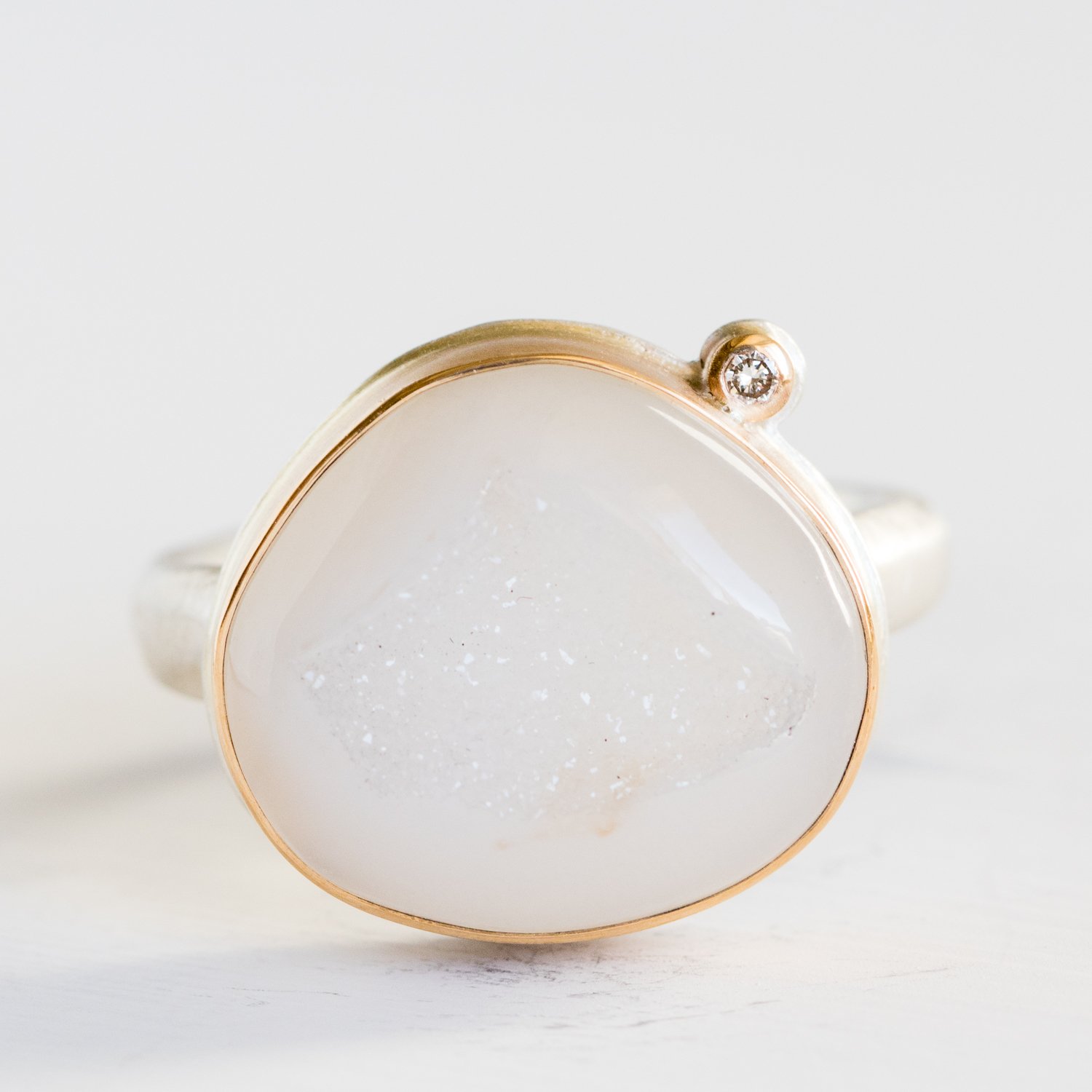 Jamie Joseph Trunk Show: Bali White Drusy with Satelite Diamond Ring sz. 7