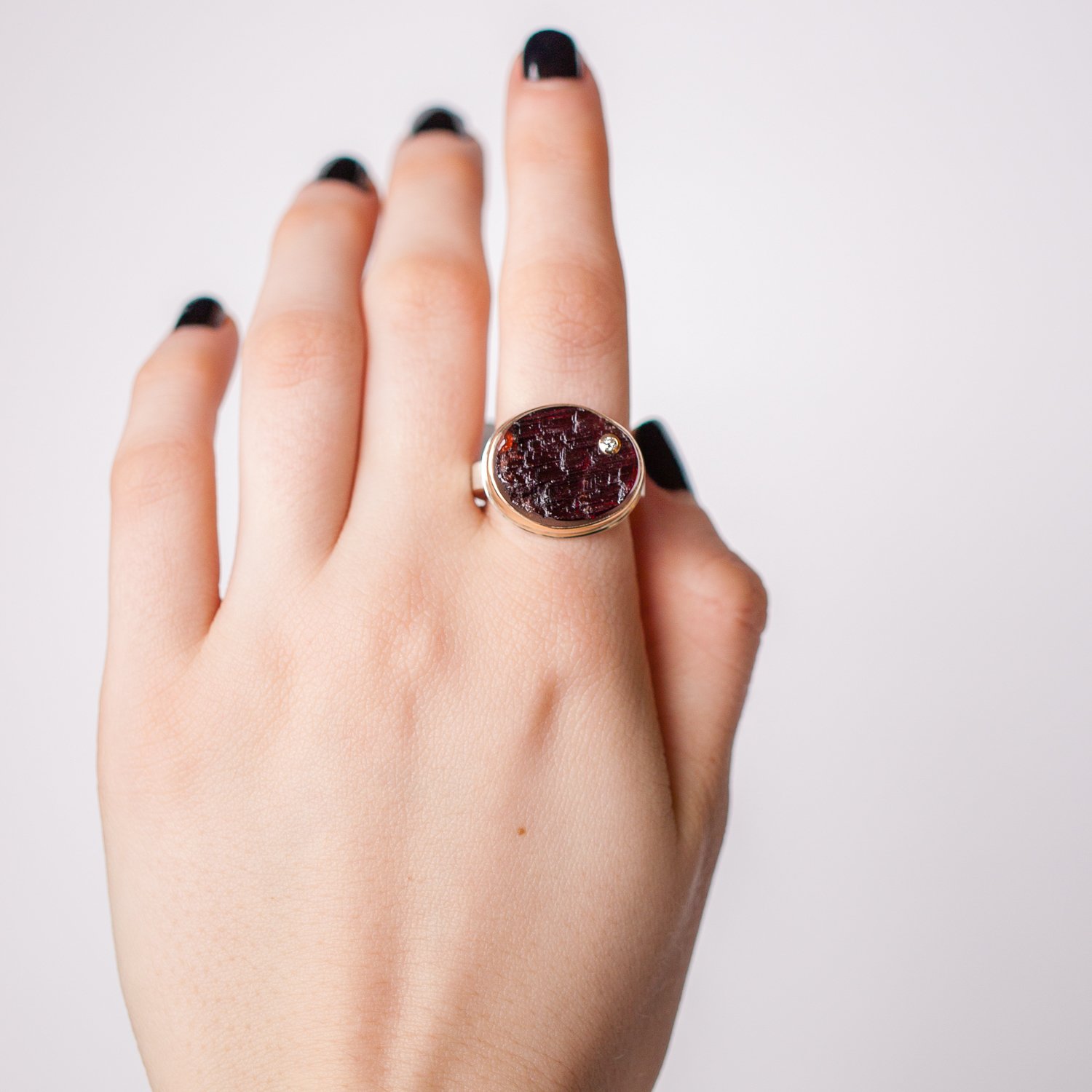 Jamie Joseph Trunk Show: Surface Cut Garnet with diamond sz. 6.5