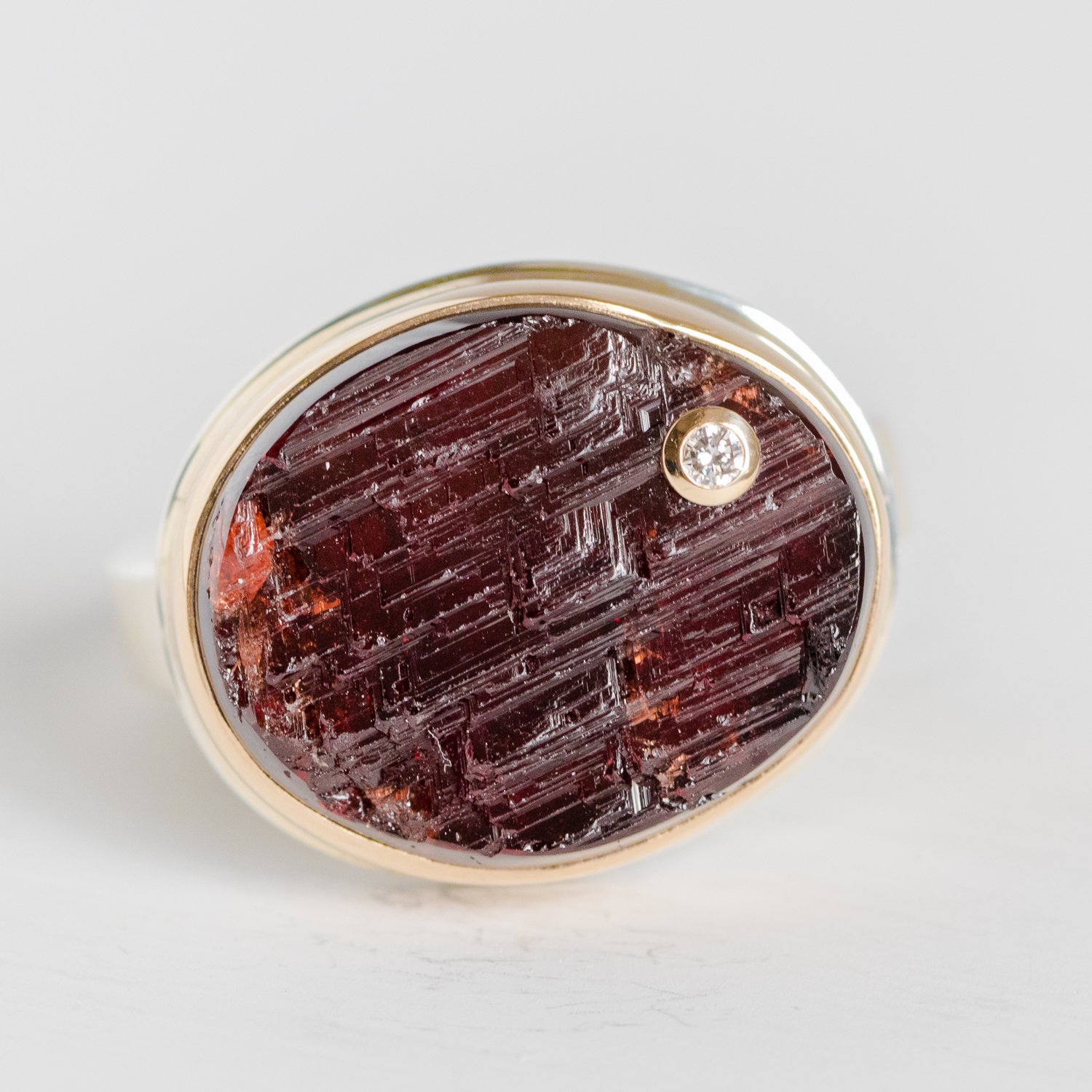 Jamie Joseph Trunk Show: Surface Cut Garnet with diamond sz. 6.5
