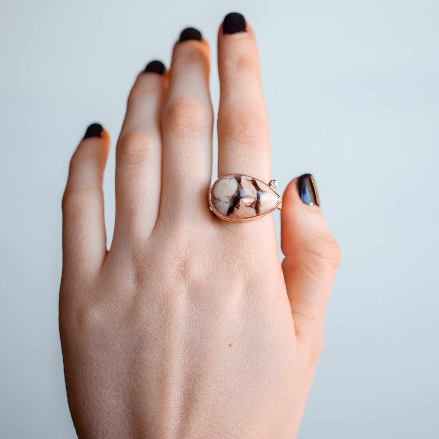 Jamie Joseph Trunk Show: Fossilized Peanut Wood with Satelite Diamond Ring sz. 7.25