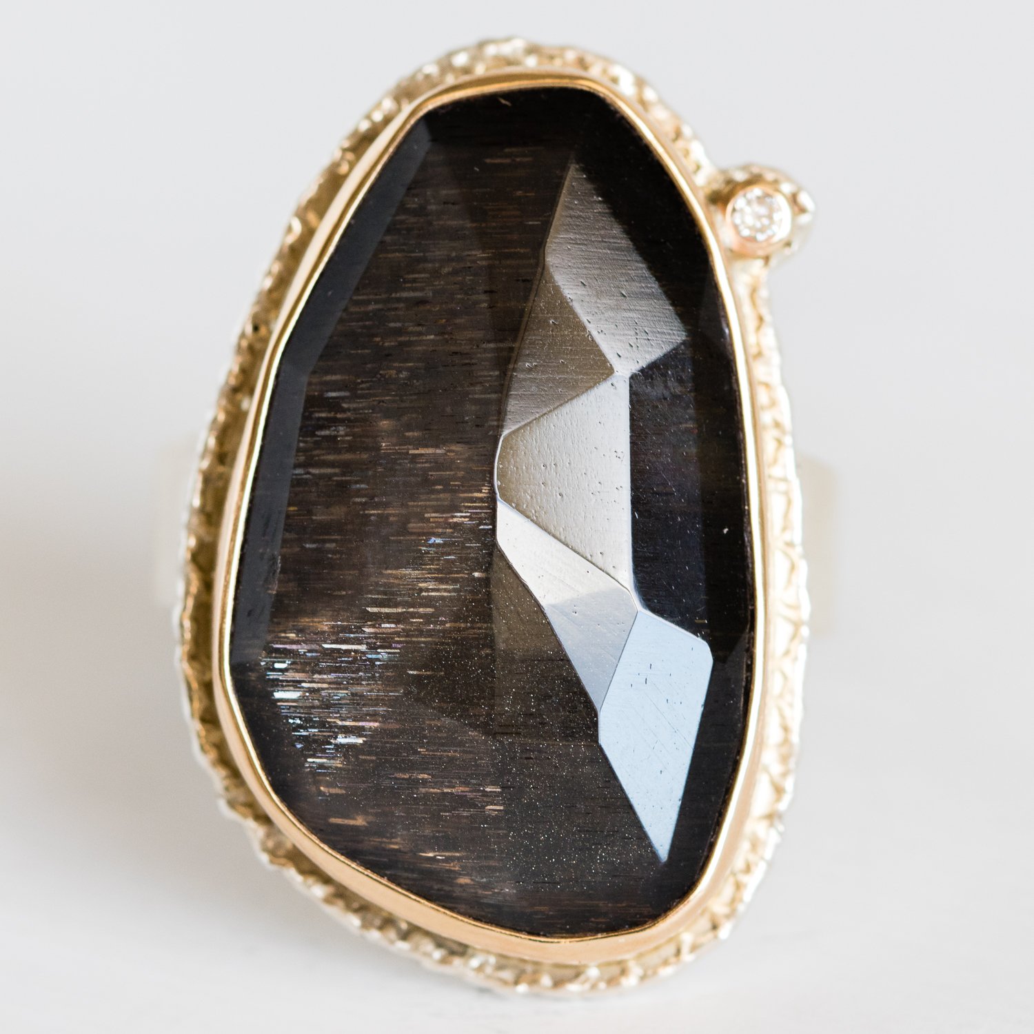 Jamie Joseph Trunk Show: Chocolate Moonstone with Satelite Diamond Ring sz 7.5