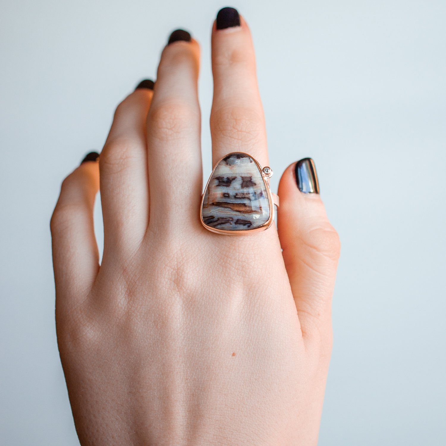 Jamie Joseph Trunk Show: Fosilized Channel Wood with Diamond Ring sz. 7.75