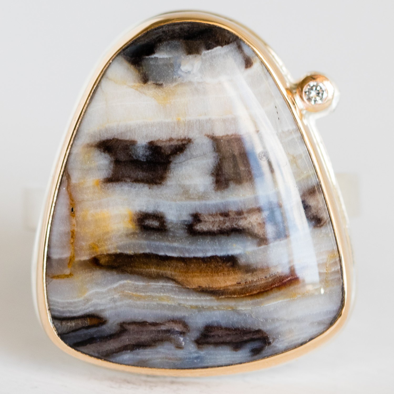 Jamie Joseph Trunk Show: Fosilized Channel Wood with Diamond Ring sz. 7.75