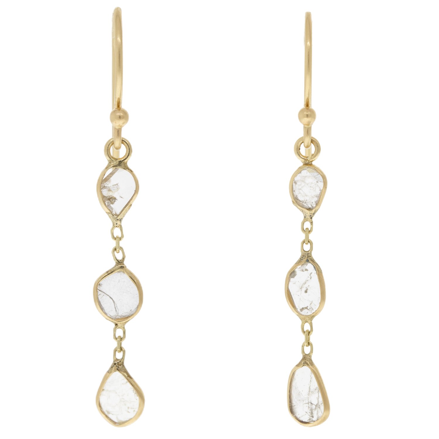 Margaret Solow: Triple diamond slice earrings 14k