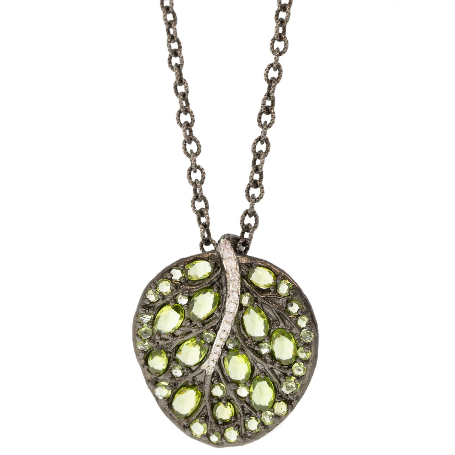 Michael Aram Jewelry: Botanical leaf sterling silver pendant necklace with peridot and white diamond