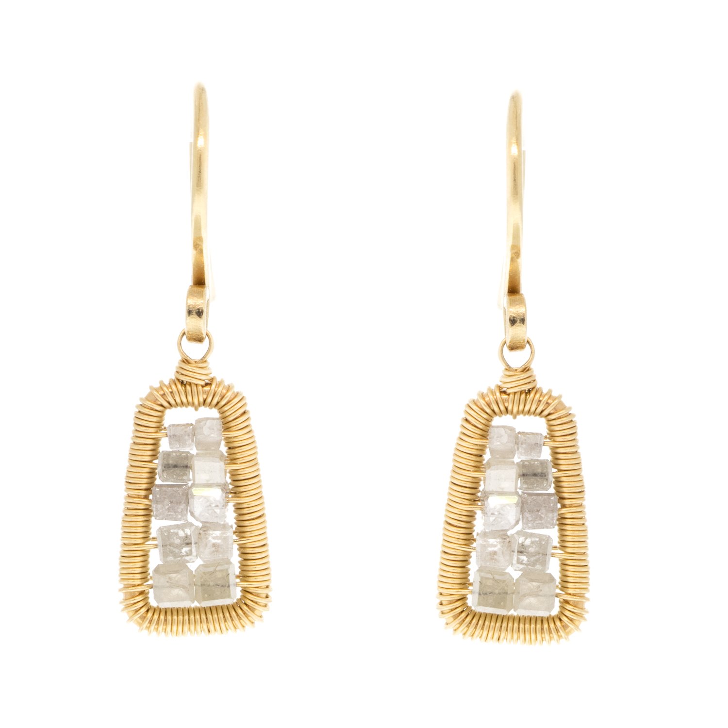 Dana Kellin Fine: 14K gold bell shape earring with grey diamond cubes