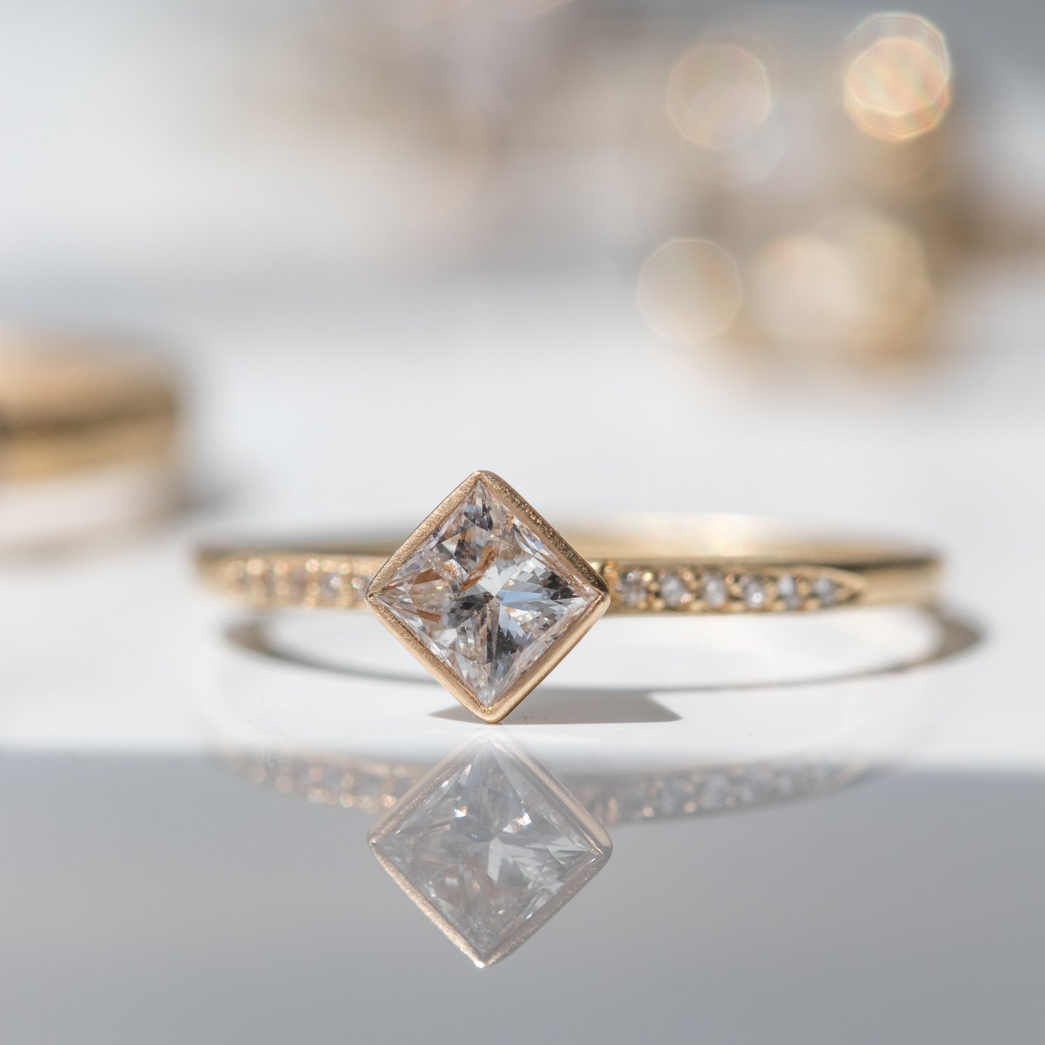 Princess pave diamond ring by Rebecca Overmann