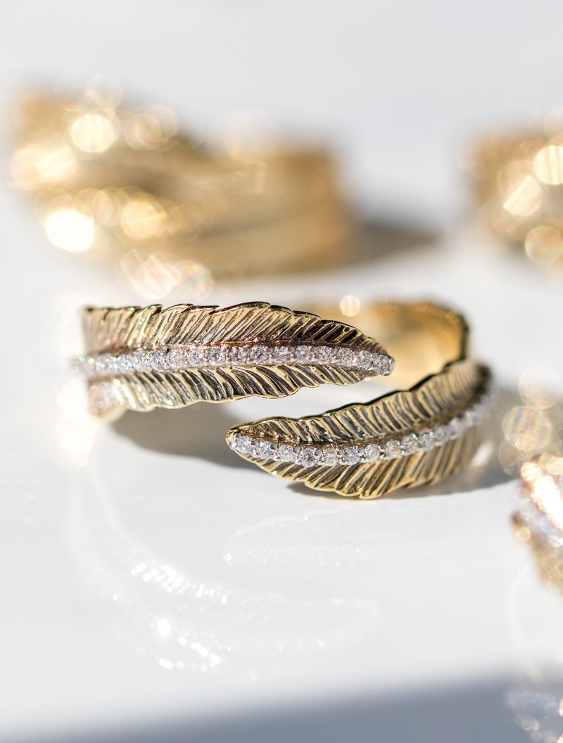 Gold diamond feather wrap ring by Kismet by Milka