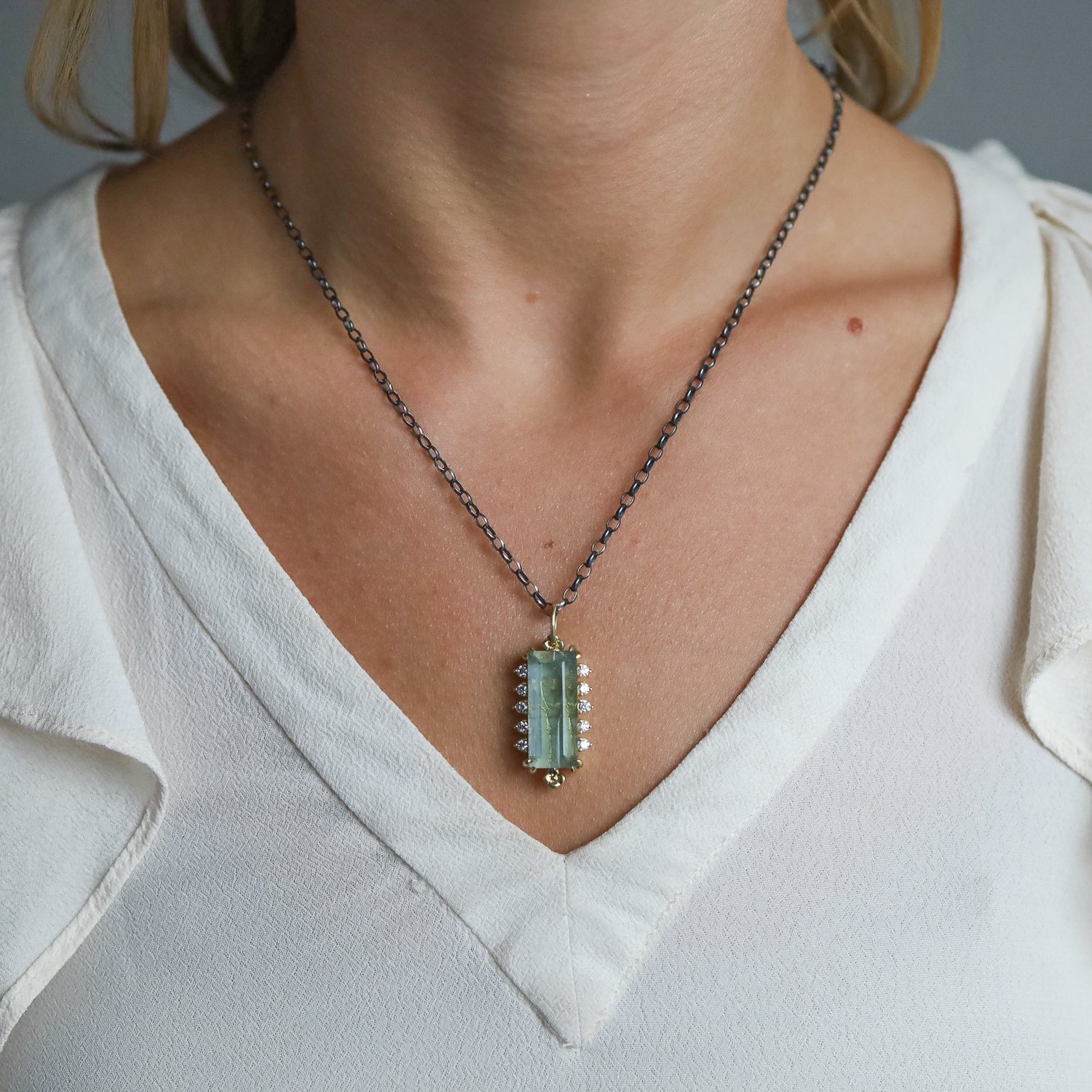 Erica Molinari Trunk Show: 18K AQUAMARINE Ivory Enamel Skeleton Diamond Charm .45
