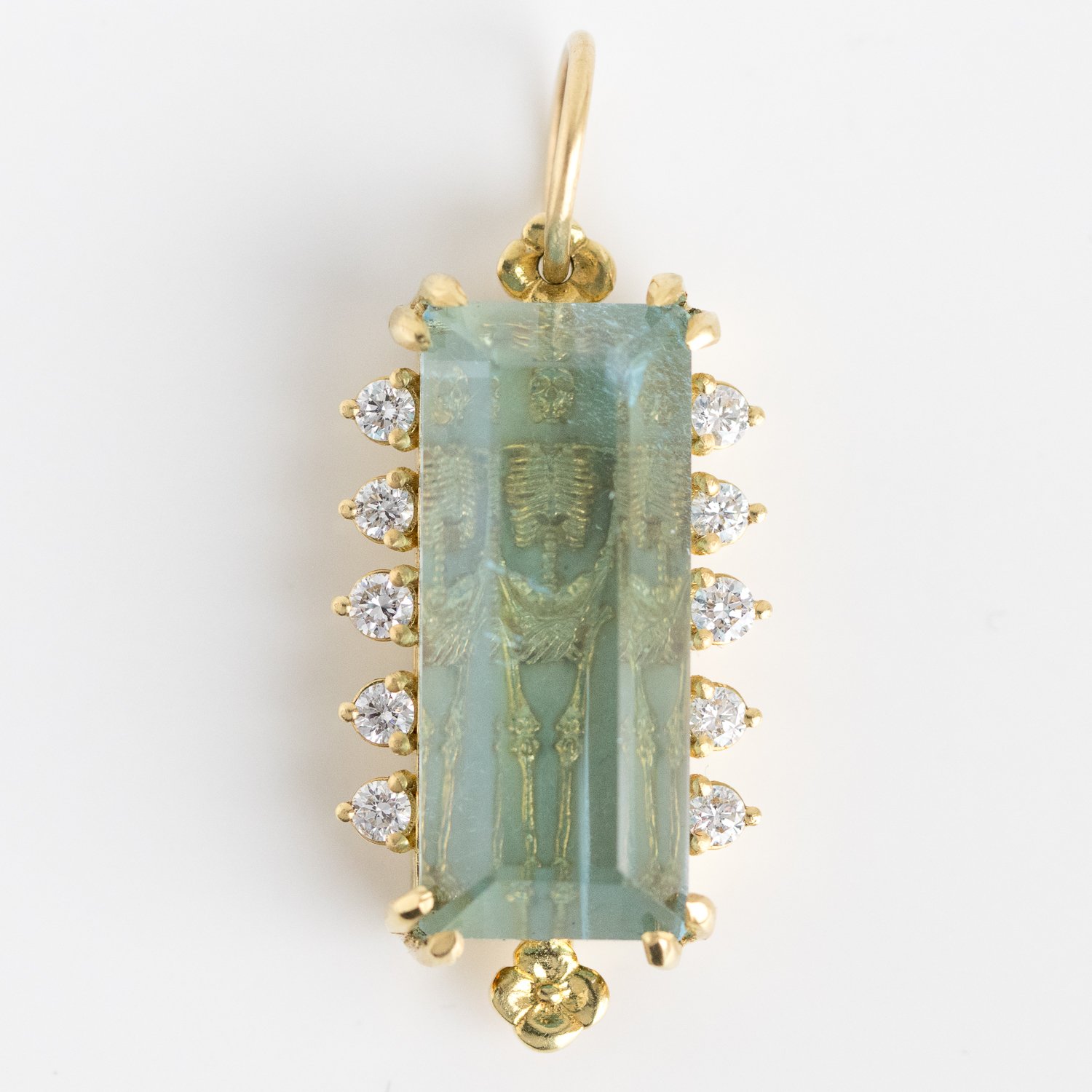 Erica Molinari Trunk Show: 18K AQUAMARINE Ivory Enamel Skeleton Diamond Charm .45
