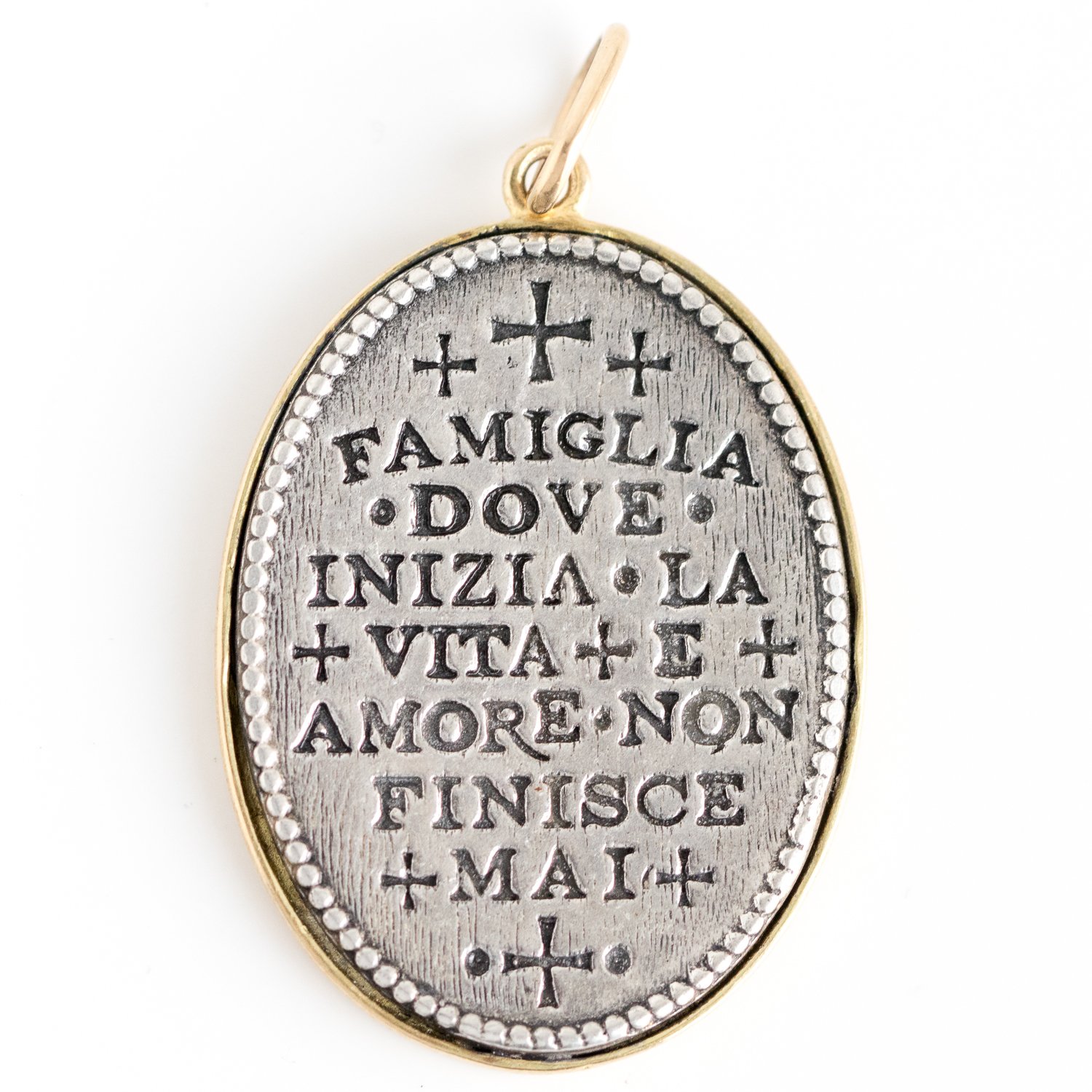 Erica Molinari: SS and 18K large maltese diamond "family, where life begins and love never ends" .23 cts