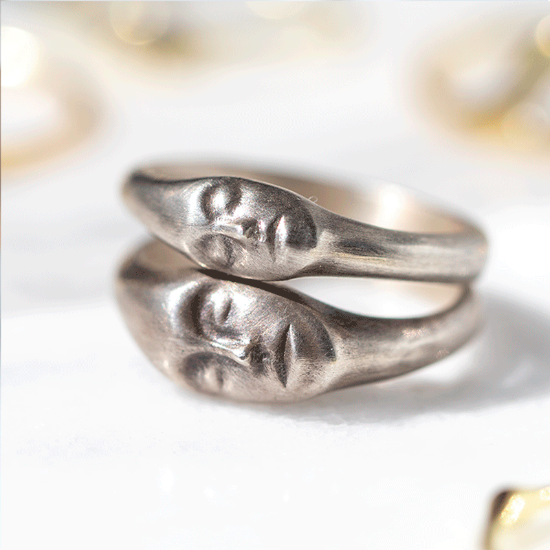 Grey lady cameo ring in sterling silver, diamond by Hannah Blount
