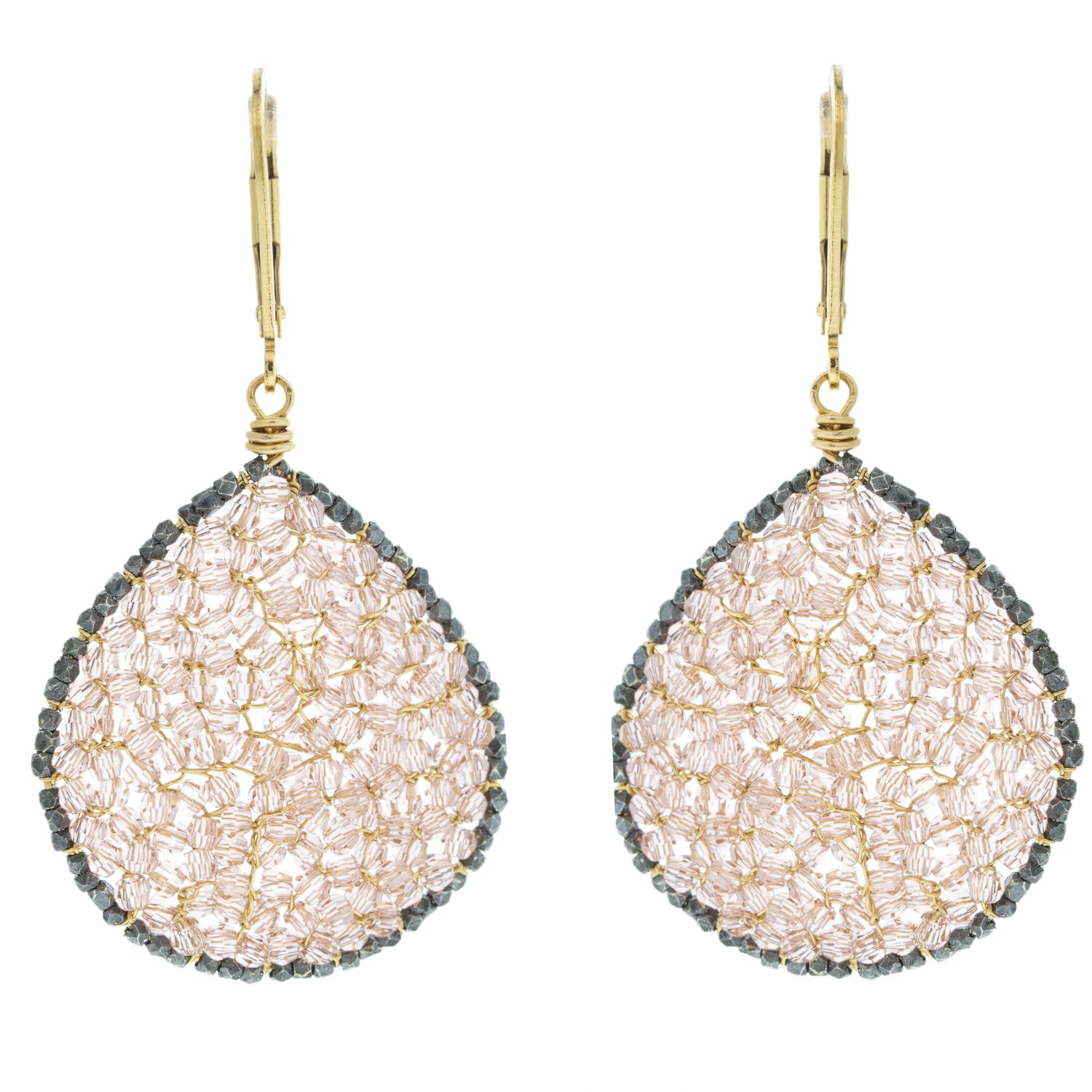 Dana Kellin: Gold fill and oxidized sterling silver round teardrop earring with rose crystals