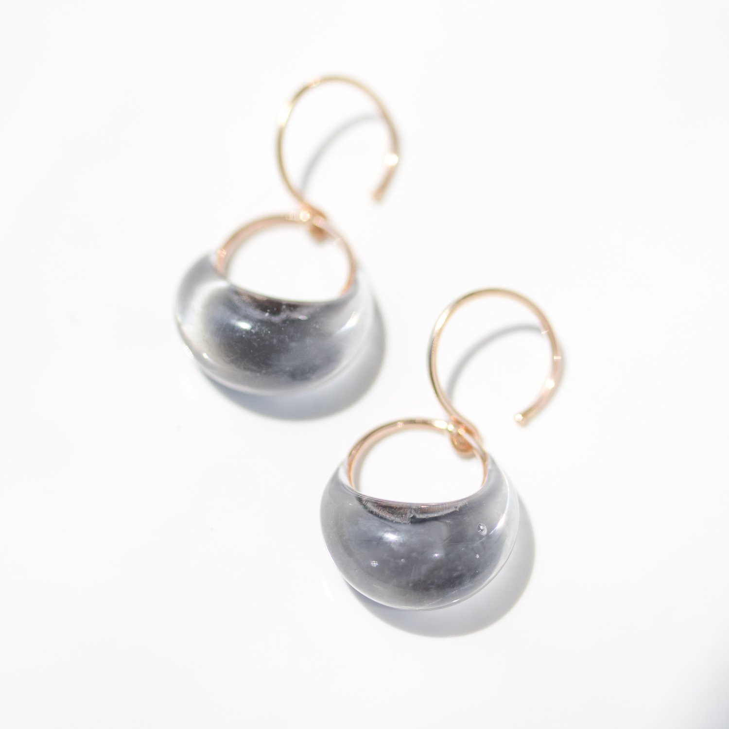 Grey droplet earrings with gold and glass by Jess Panza