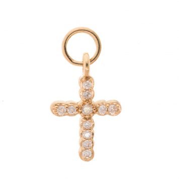 Jude Frances: Earring charm, Petite cross, Pavé diamonds .06TCW, 18K rose gold, SINGLE