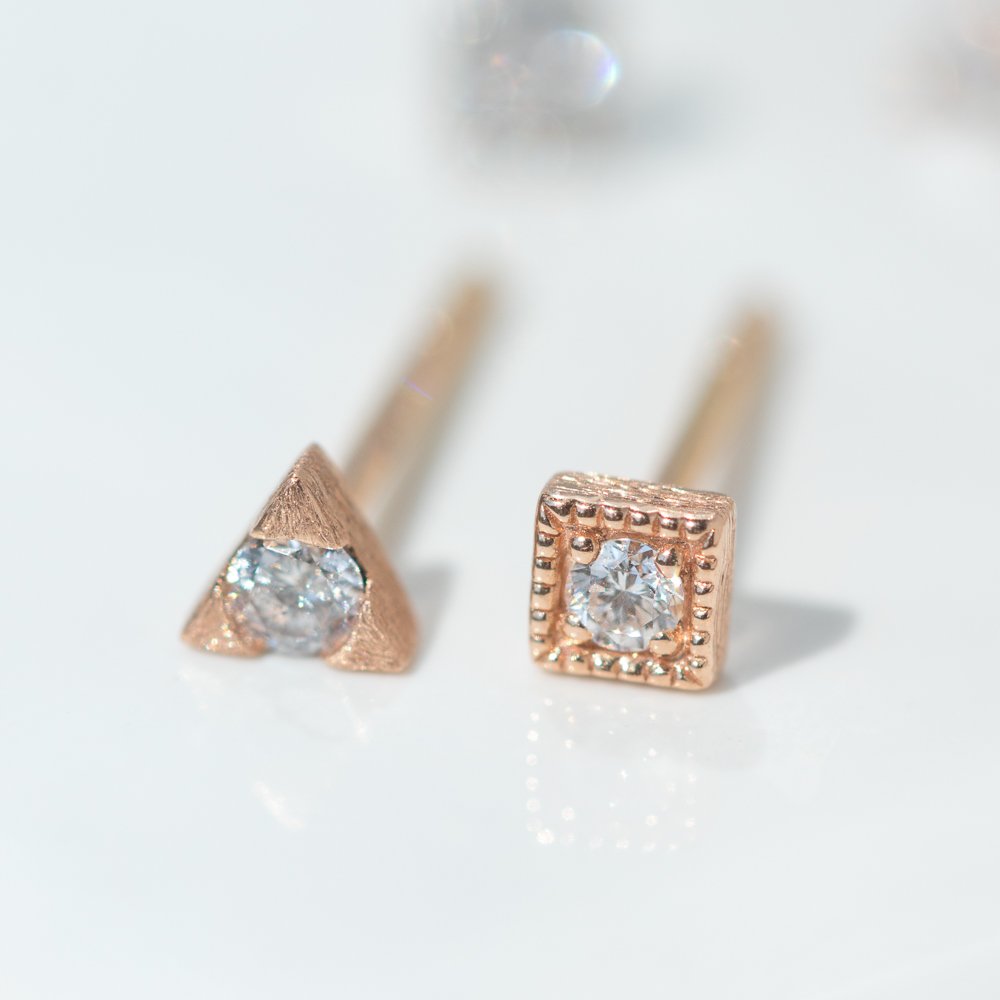 Rose gold diamond stud earrings by jewelry designer Jude Frances