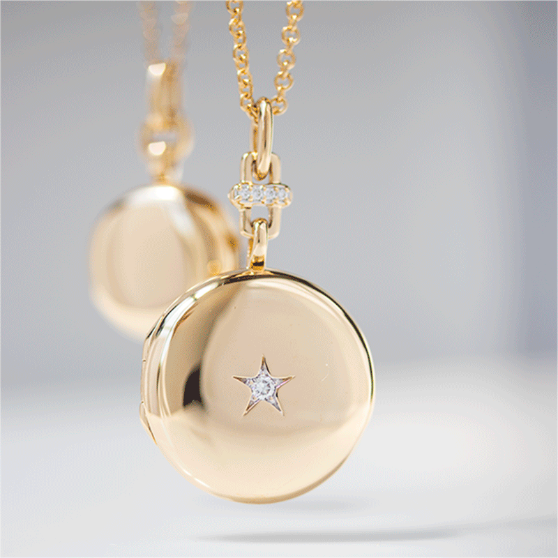 Gold lockets by jewelry designer Monica Rich Kosann