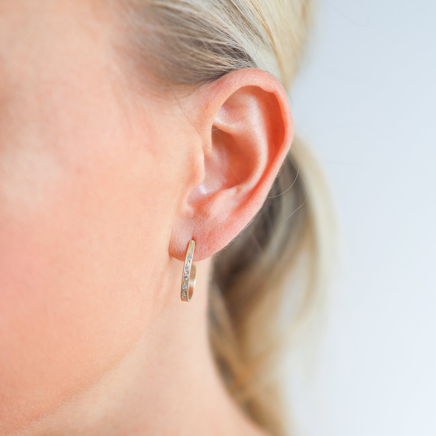 Robin Haley: Earrings, Small Diamond Hoops, 14K gold