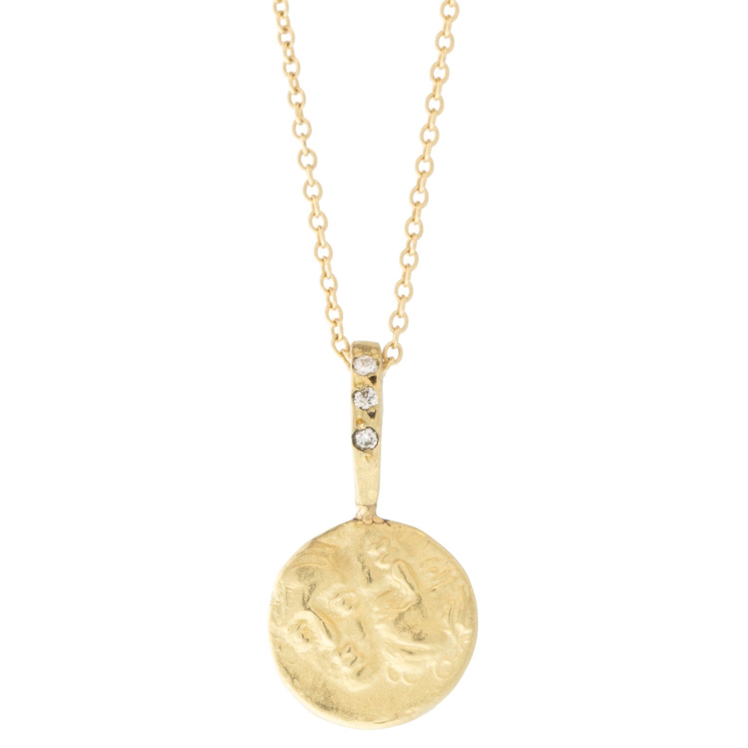 Robin Haley: Necklace, The Twins and Birds, Diamonds, .015 TCW, 18 in length, 14K gold