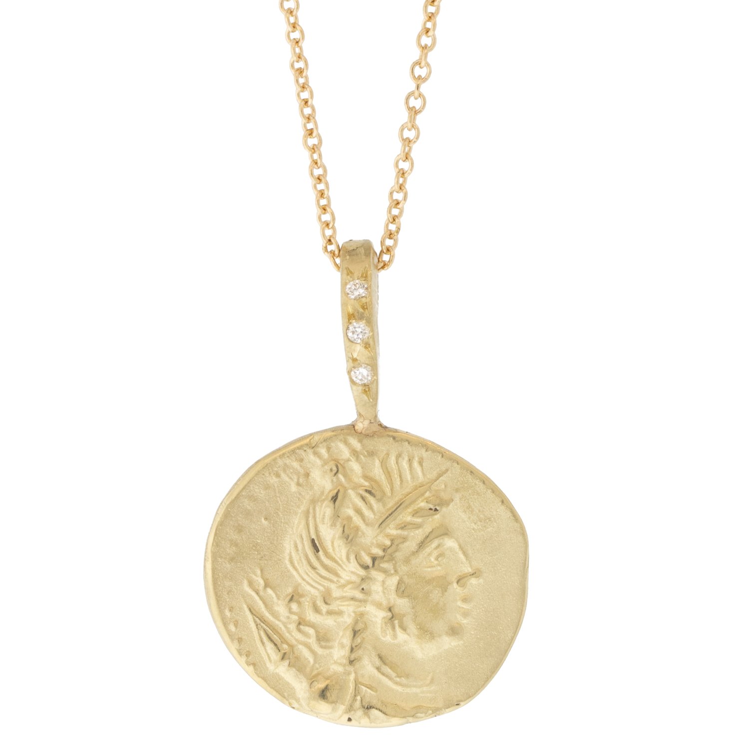 Robin Haley: Necklace, Goddess of Self Value, Diamonds .015 TCW, Pendant measures 1 x 5/8, 18 in length, 14K gold
