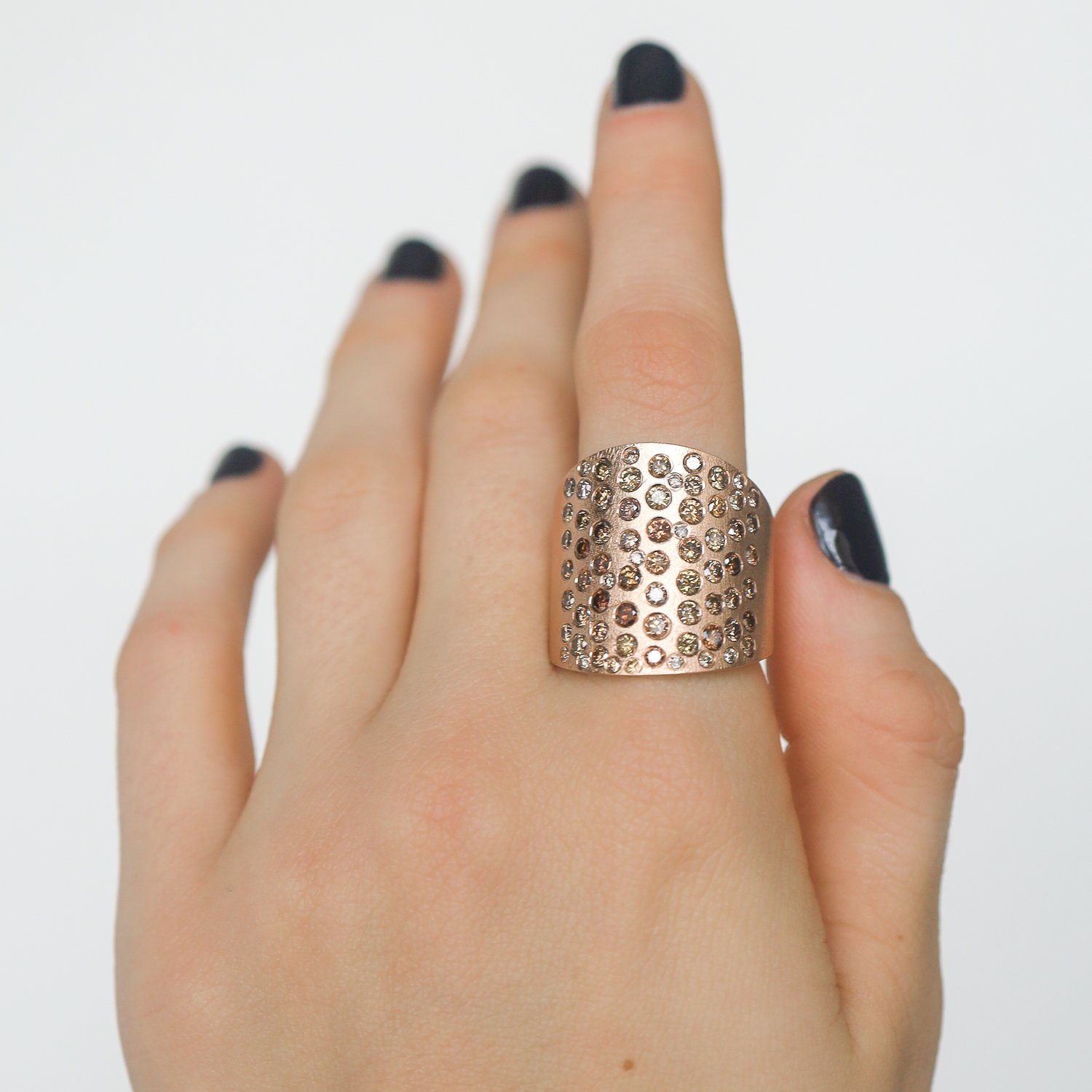 Rene Escobar Trunk show :18K RGwide ring w cognac diamonds