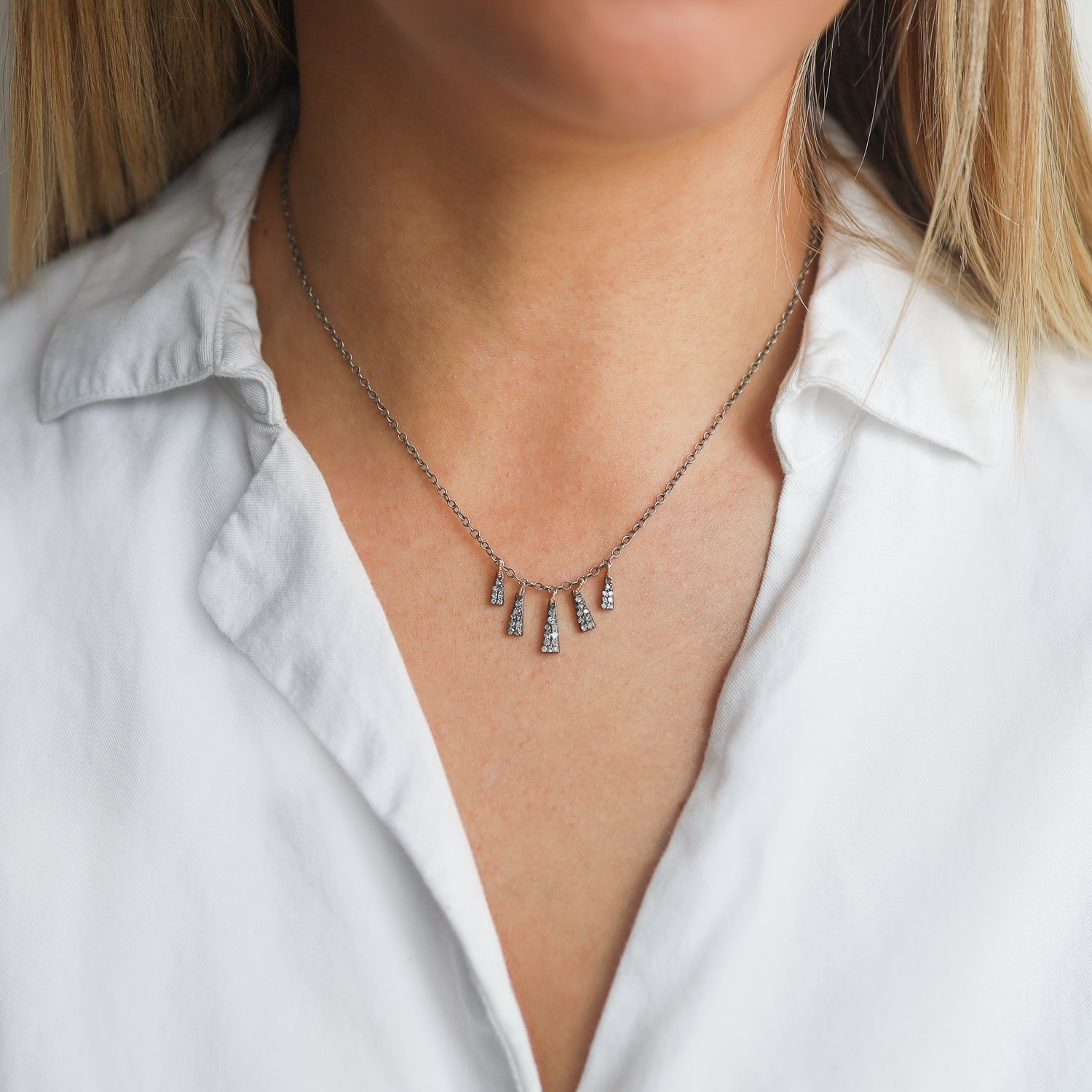 Dana Kellin: Diam/14k/silv necklace pave dia fringe on ox ss chain