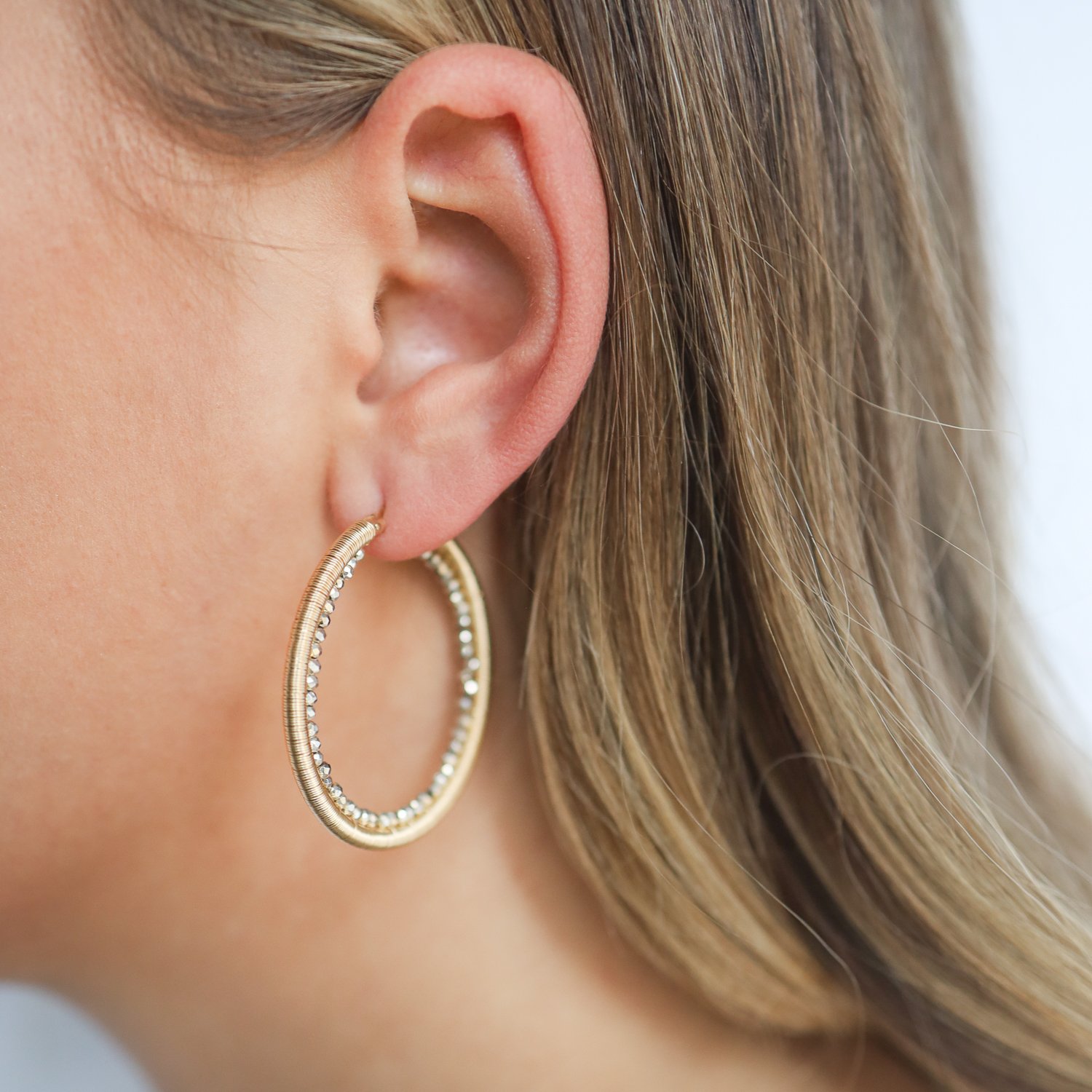 Dana Kellin: Silver pyrite and gold fill hoops with inner crystals - large (1 7/8")