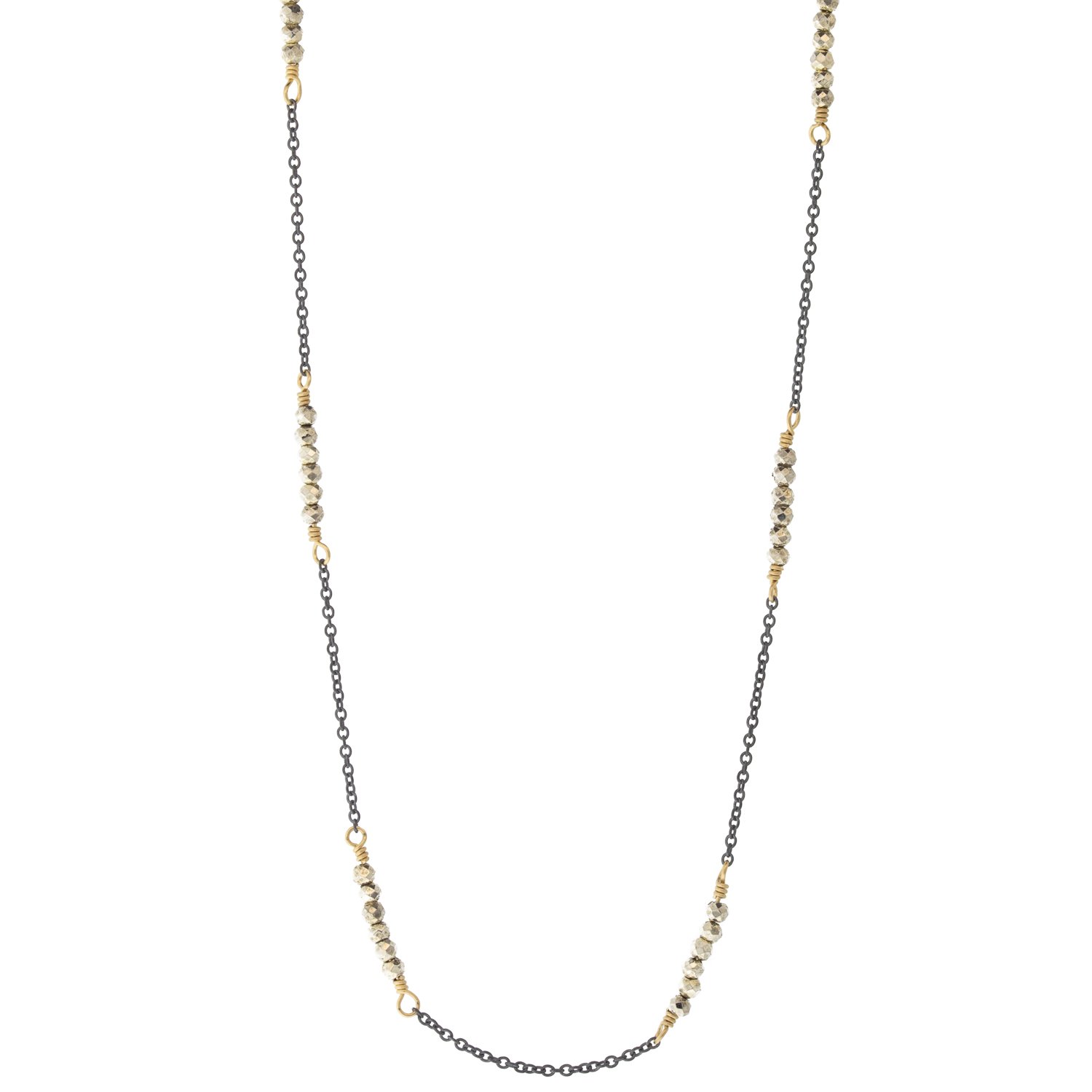 Dana Kellin: 20" station necklace: silver pyrite with dark silver and gold fill