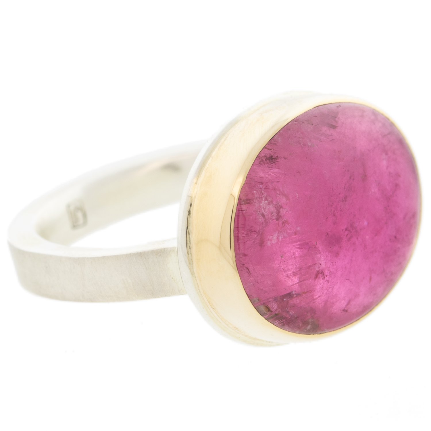 Jamie Joseph: SS & 14k Gold Ring w/ smooth siberian pink tourmaline on x band size 7 1/2