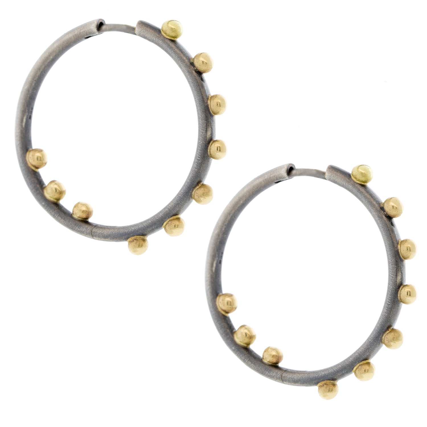 Alison Shiboski: Oxidized sterling silver and 18K 10 dot hoop earring