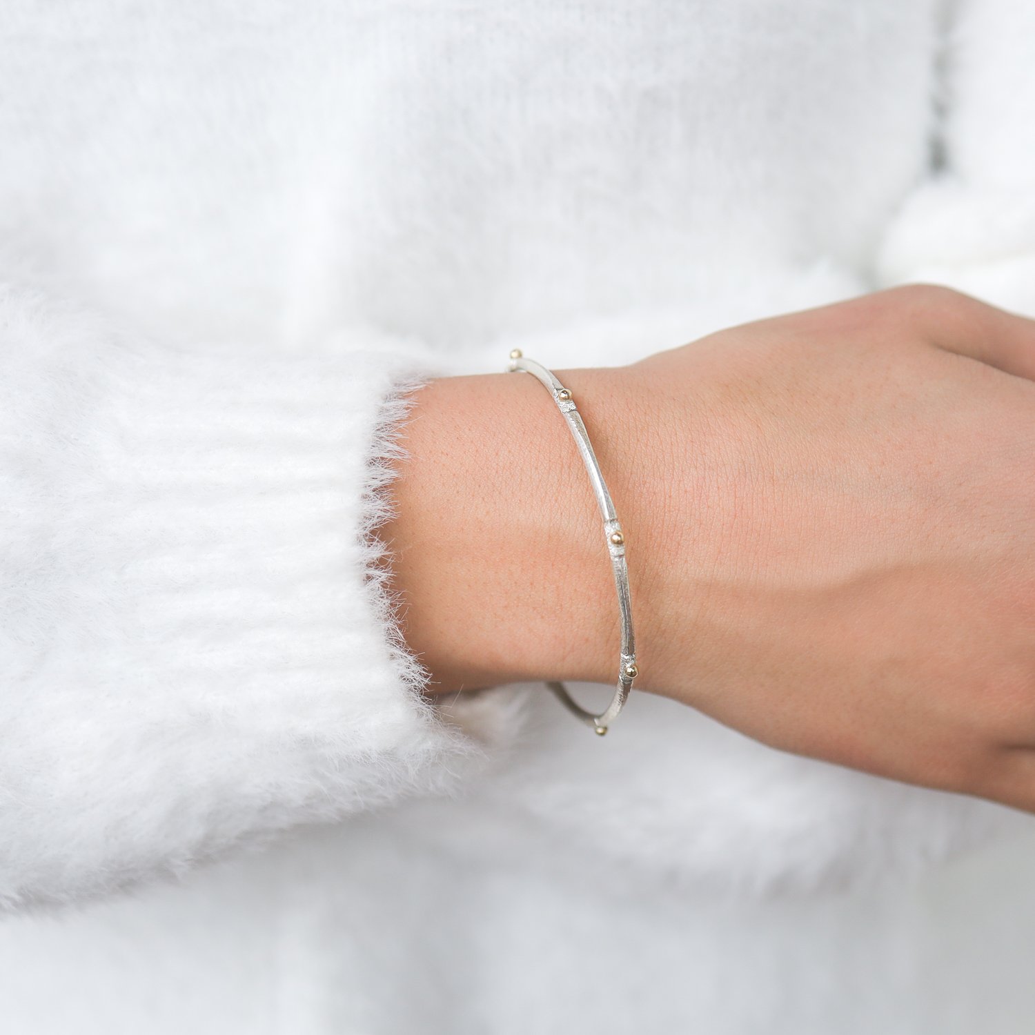 Alison Shiboski:SS 14K 8 dot carved bangle