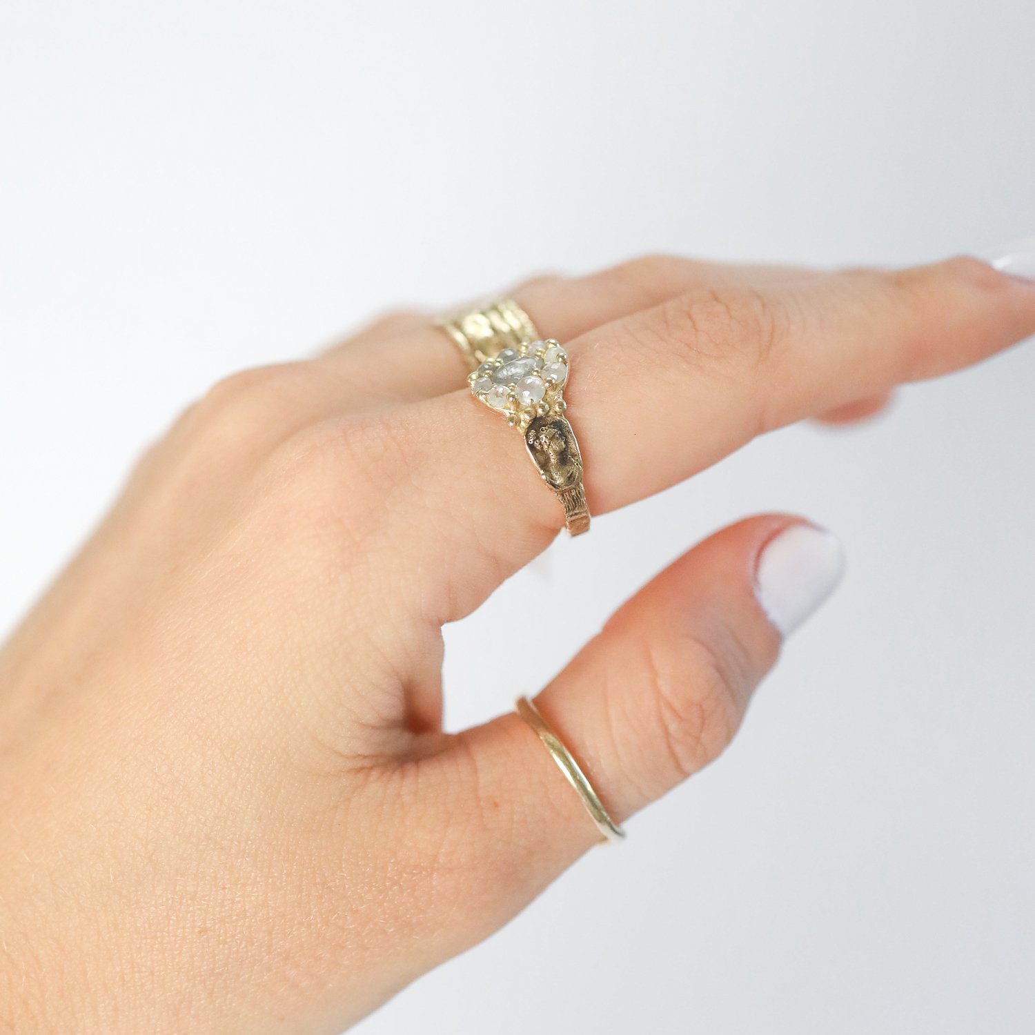 Atelier Narcé: Ring, Victorian, Rose Cut Diamonds Cluster, 14K Gold.