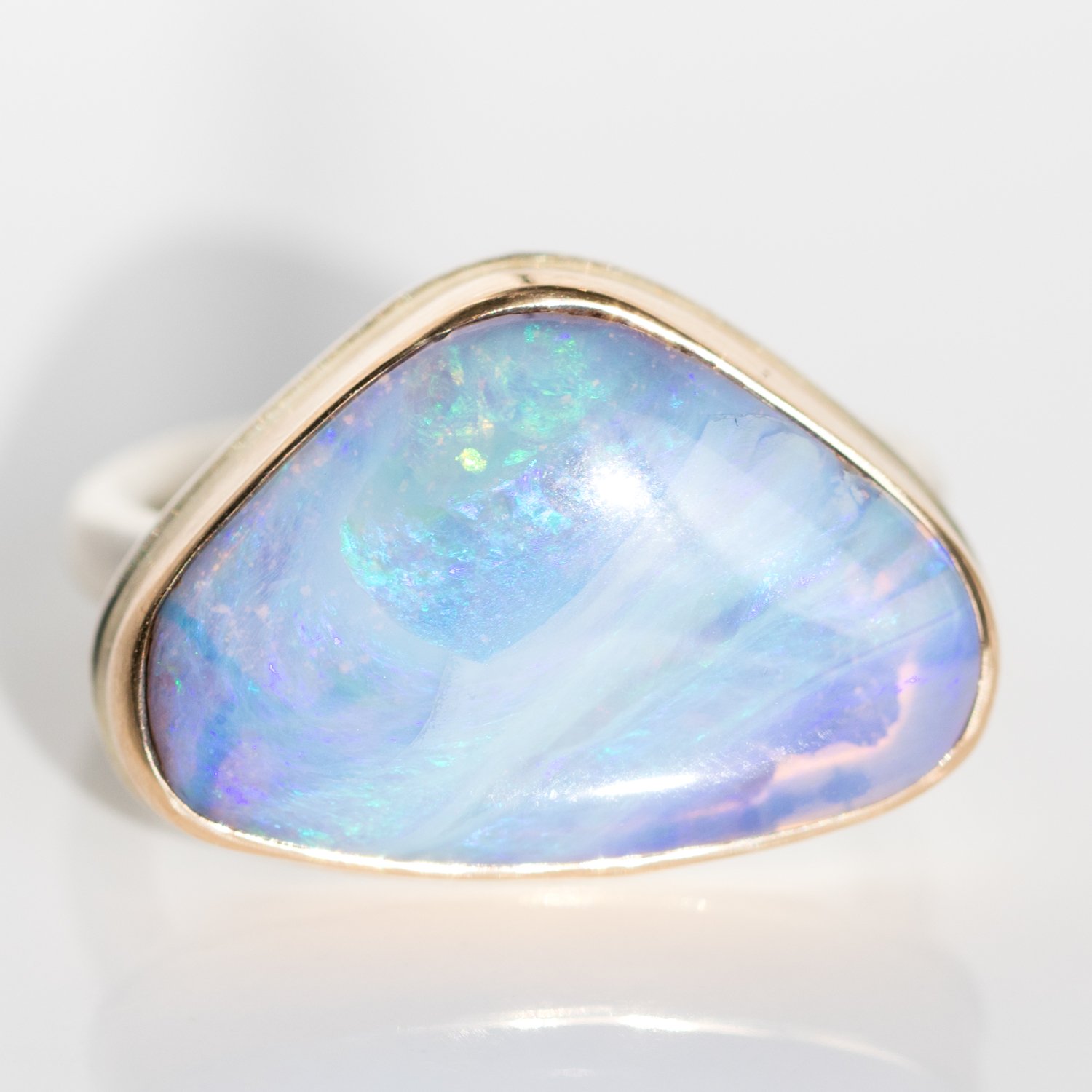 Jamie Joseph: Sterling & 14K Gold Ring w/ Triangular BOULDER OPAL on Egyptian Band