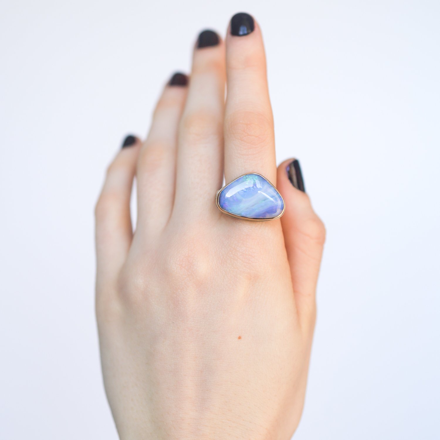 Jamie Joseph: Sterling & 14K Gold Ring w/ Triangular BOULDER OPAL on Egyptian Band