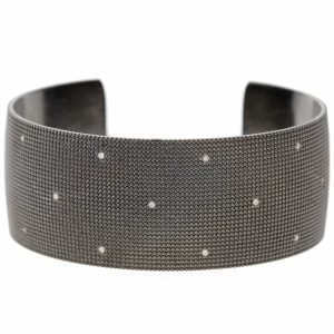 925SUNEERA: Bracelet, Cuff, Casper, White diamonds, .15 TCW, Rhodium plated sterling silver, Measures 1" in width.