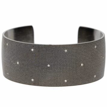 925SUNEERA: Bracelet, Cuff, Casper, White diamonds, .15 TCW, Rhodium plated sterling silver, Measures 1" in width.