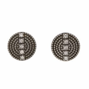 925SUNEERA: Earrings, Studs, Rina, Black rhodium plated sterling silver, White diamonds, .09 TCW, 14K gold posts, (8MM)