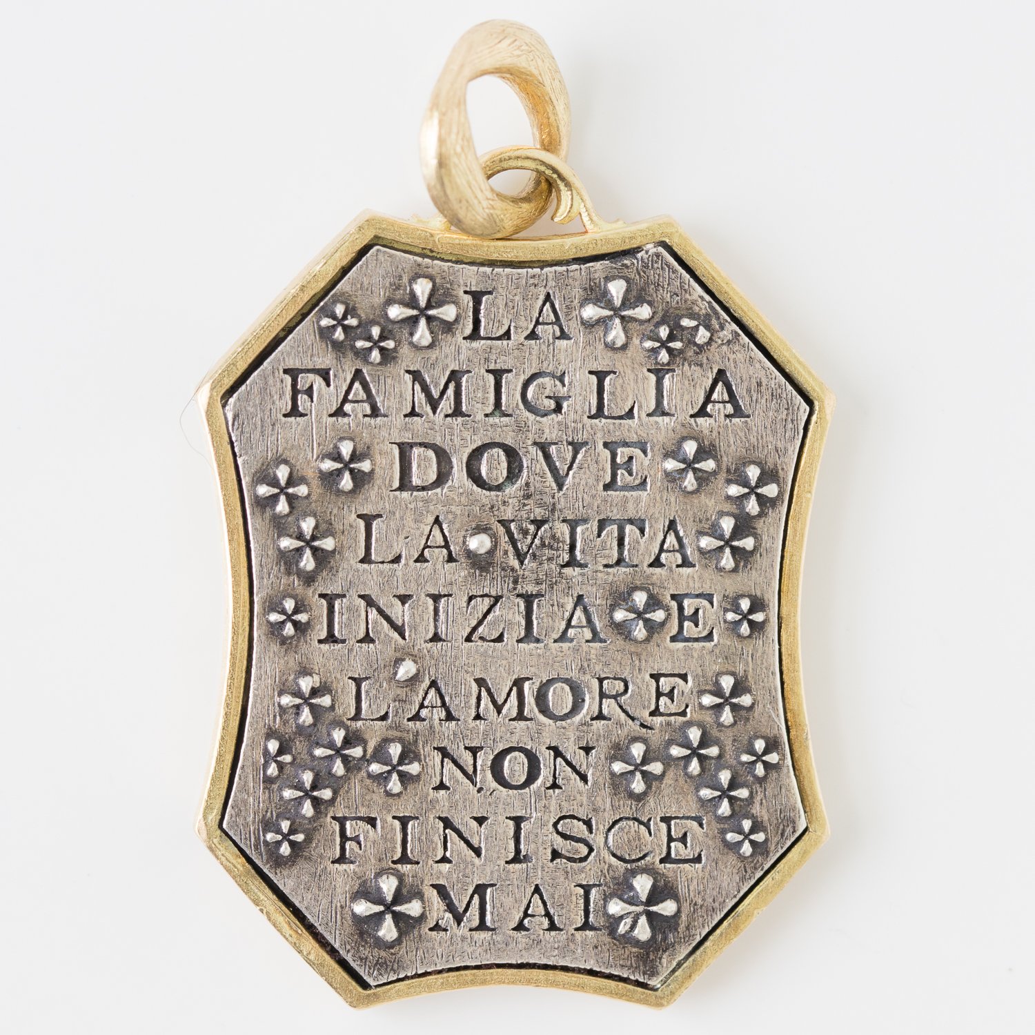 Erica Molinari Trunk Show: ss/18k large family tree shield-"Family where life begins and love never ends" 1.46cts champagne diamonds