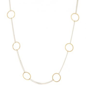 Jane Hollinger: , Necklace, Chloe, Gold Circles, Sterling Silver, 14K Gold, 16" Chain.