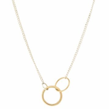 Jane Hollinger:  Necklace, Coco, 3 Circles on center, Sterling Silver, 14K Gold, 16" Chain.