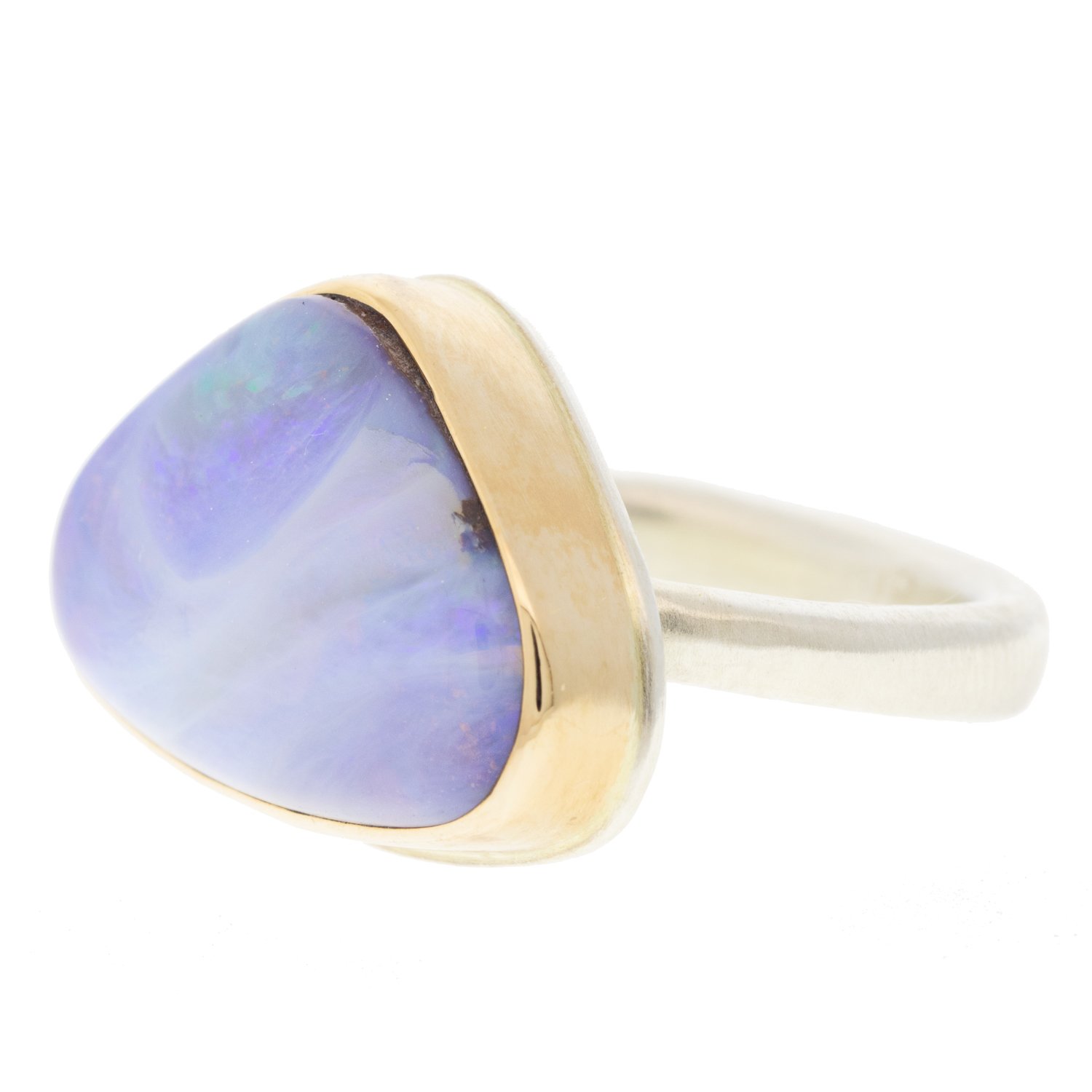 Jamie Joseph: Sterling & 14K Gold Ring w/ Triangular BOULDER OPAL on Egyptian Band