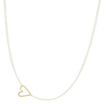 Jane Hollinger: Necklace, Teenie Tiny Heart, Sterling Silver, 14K Gold, 16" Chain.