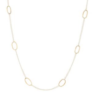 Jane Hollinger: Necklace, 9 Tiny Gold Ovals, Sterling Silver, 14K Gold, 16" Chain.