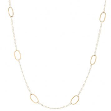 Jane Hollinger: Necklace, 9 Tiny Gold Ovals, Sterling Silver, 14K Gold, 16" Chain.