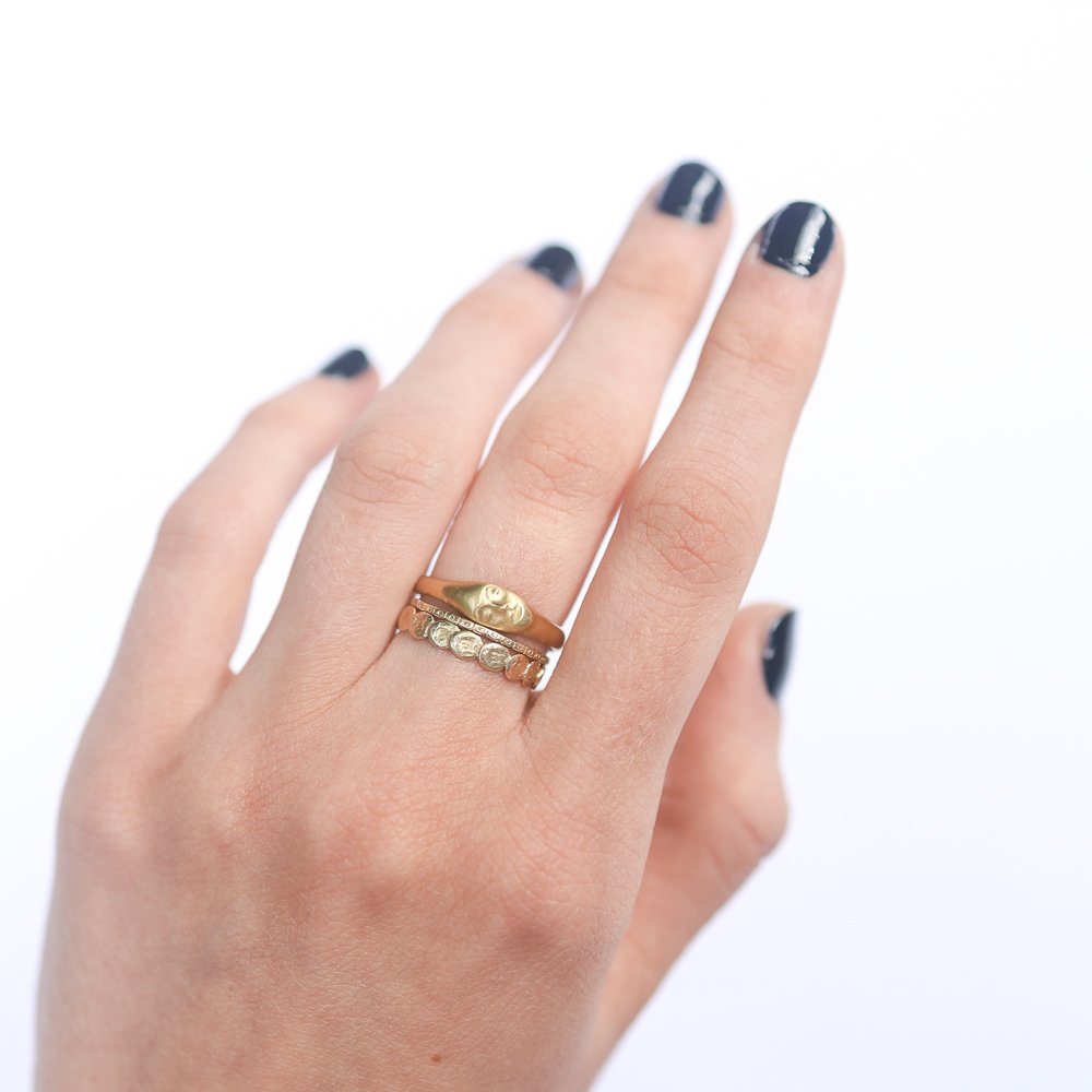 18k yellow gold grey lady ring by jewelry designer Hannah Blount